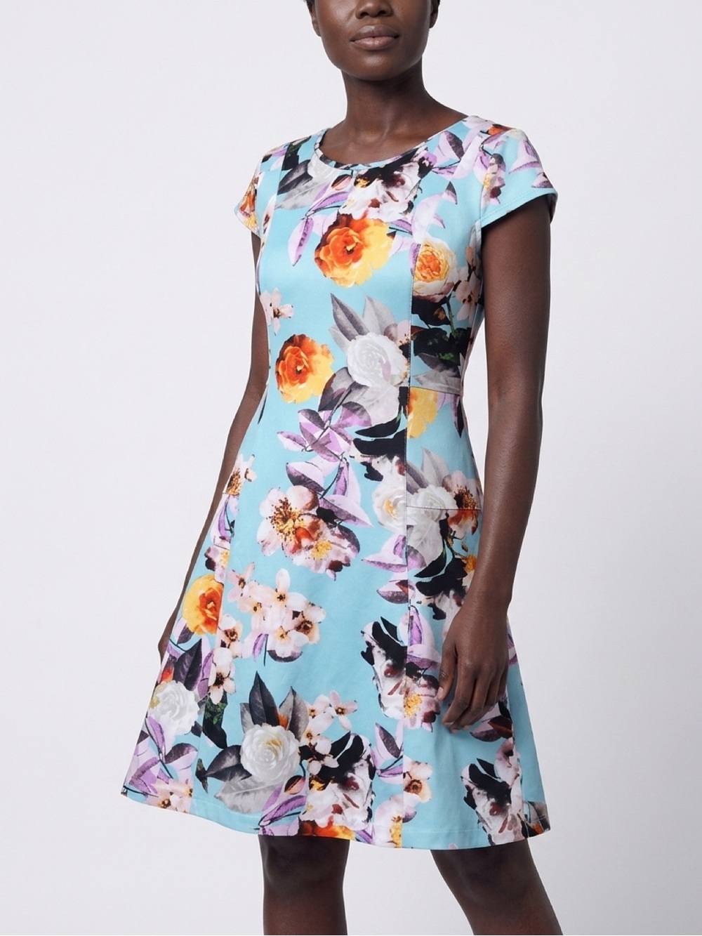 Worthington Size 14 Aqua Blue Floral Dress - Picture 1 of 6